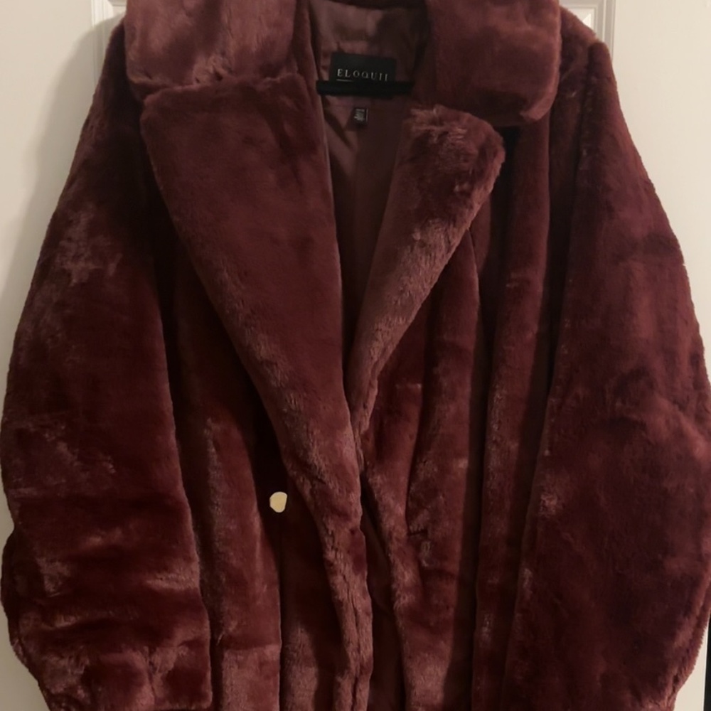 Faux Fur Cranberry Plush Coat